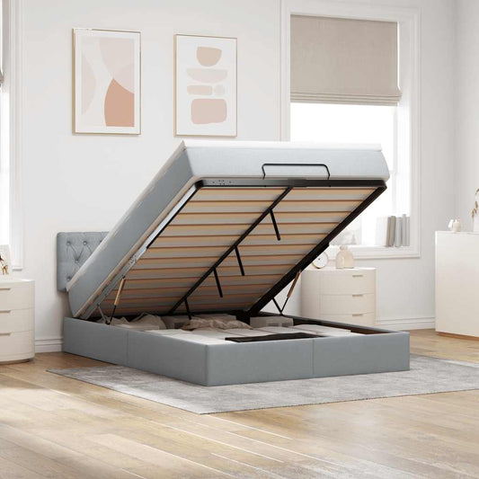 Bed poef met matras en LED's stof 140x190 cm lichtgrijs is nu te koop bij PeponiXL, paradijselijk wonen!