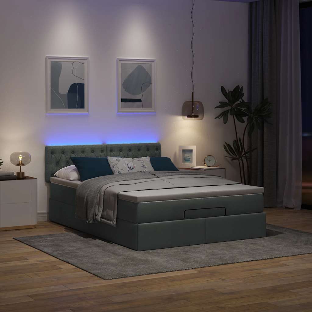Bed poef met matras en LED's stof 140x190 cm donkergrijs is nu te koop bij PeponiXL, paradijselijk wonen!