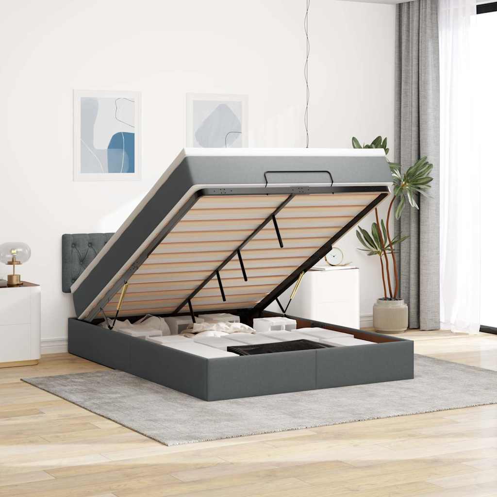 Bed poef met matras en LED's stof 140x190 cm donkergrijs is nu te koop bij PeponiXL, paradijselijk wonen!