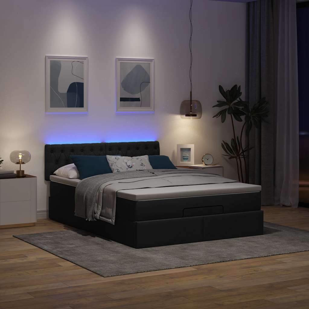 Bed poef met matras en LED's stof 140x190 cm zwart is nu te koop bij PeponiXL, paradijselijk wonen!