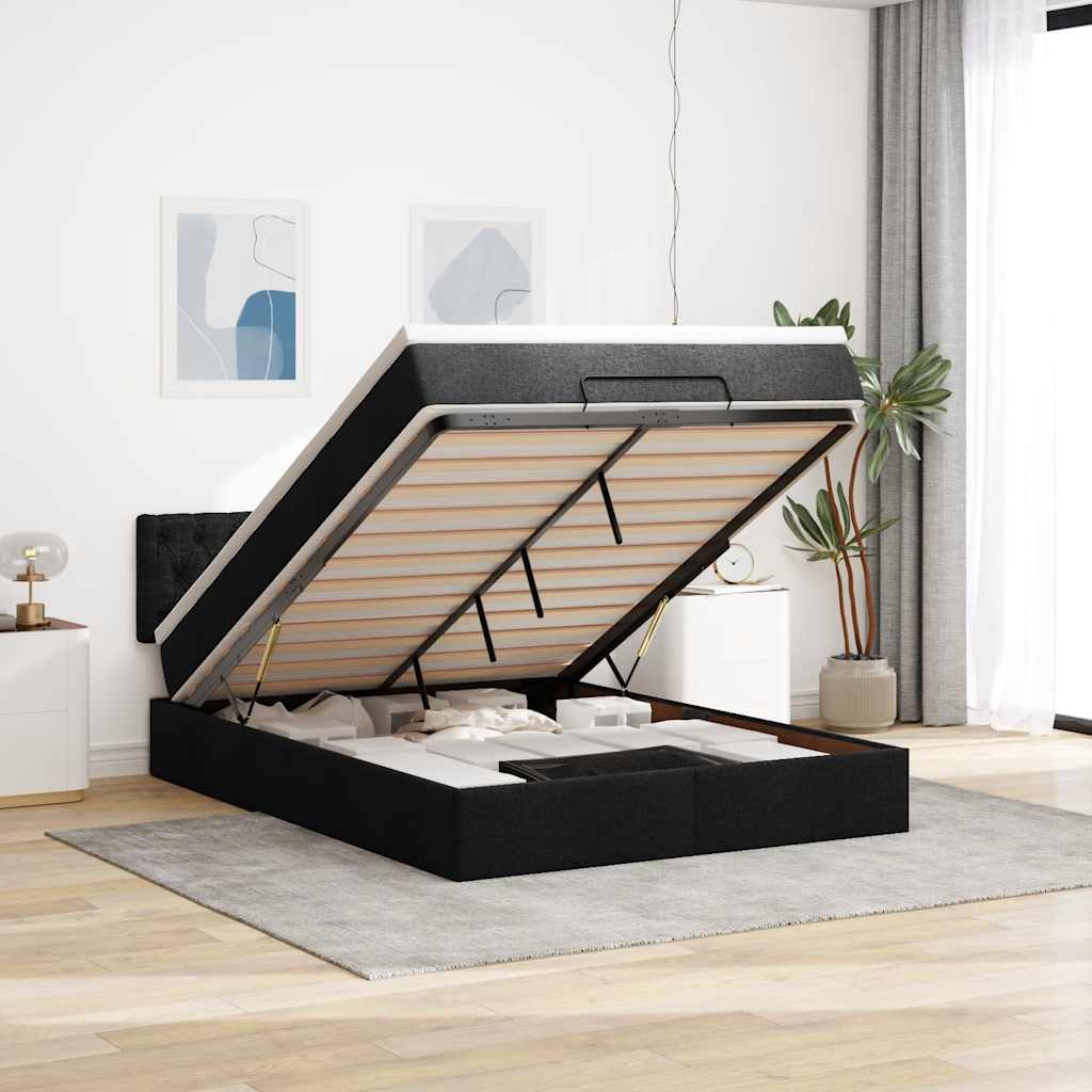 Bed poef met matras en LED's stof 140x190 cm zwart is nu te koop bij PeponiXL, paradijselijk wonen!