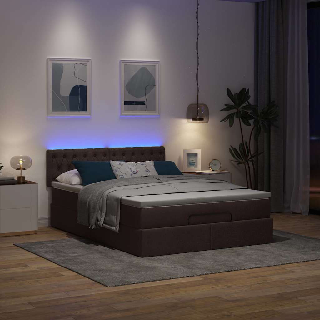 Bed poef met matras en LED's 140x190 cm stof donkerbruin is nu te koop bij PeponiXL, paradijselijk wonen!