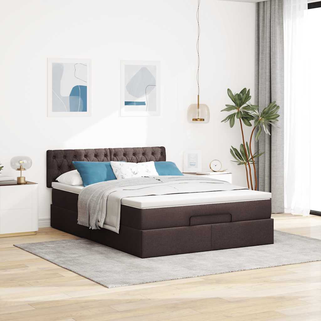 Bed poef met matras en LED's 140x190 cm stof donkerbruin is nu te koop bij PeponiXL, paradijselijk wonen!