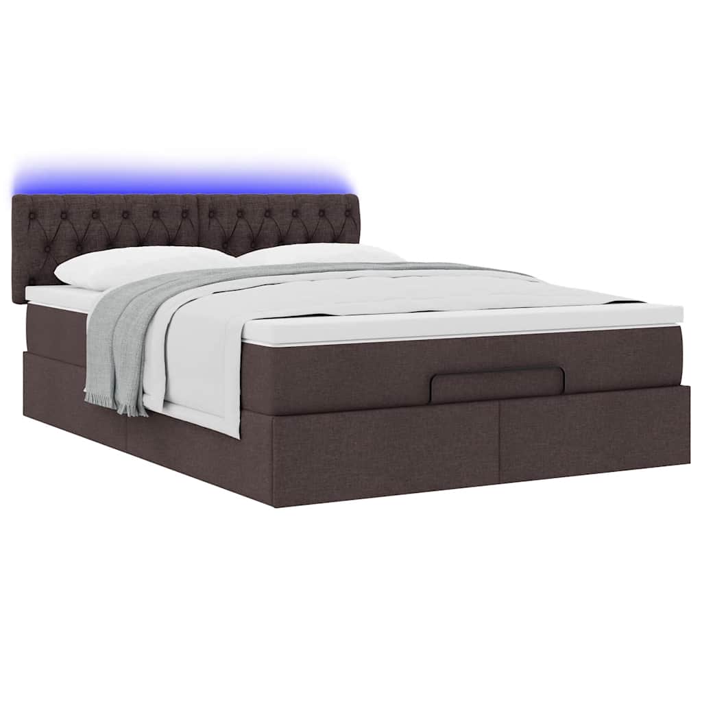 Bed poef met matras en LED's 140x190 cm stof donkerbruin is nu te koop bij PeponiXL, paradijselijk wonen!