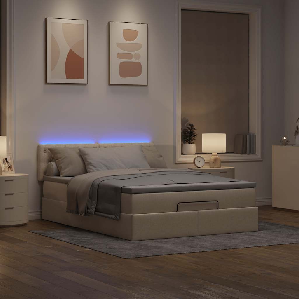 Bed poef met matras en LED's stof 140x190 cm crème is nu te koop bij PeponiXL, paradijselijk wonen!