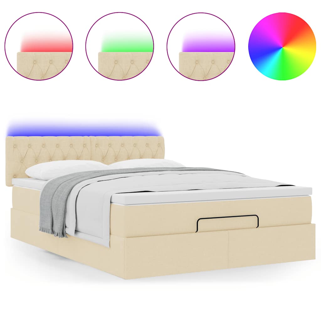 Bed poef met matras en LED's stof 140x190 cm crème is nu te koop bij PeponiXL, paradijselijk wonen!