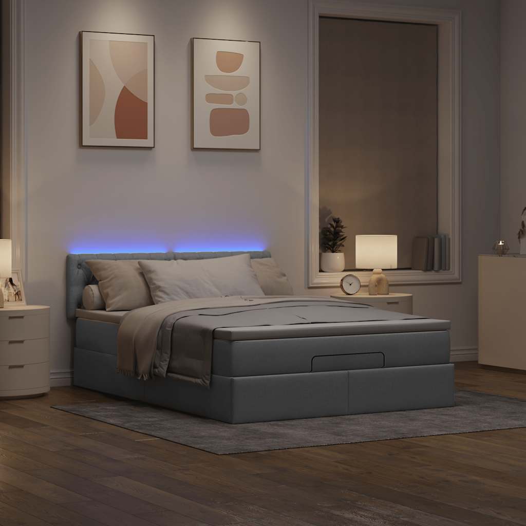 Ottoman bed met matras en LED's 140x200cm stof lichtgrijs is nu te koop bij PeponiXL, paradijselijk wonen!