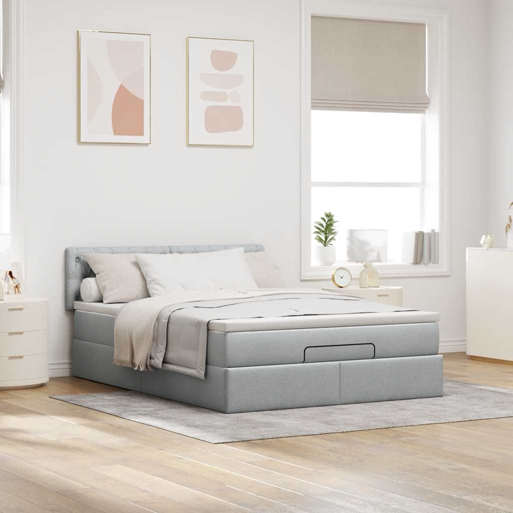 Ottoman bed met matras en LED's 140x200cm stof lichtgrijs is nu te koop bij PeponiXL, paradijselijk wonen!