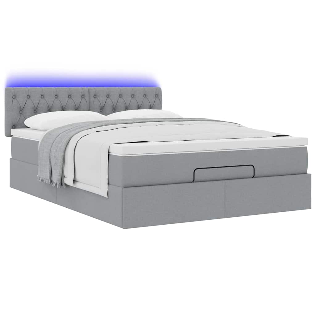 Ottoman bed met matras en LED's 140x200cm stof lichtgrijs is nu te koop bij PeponiXL, paradijselijk wonen!