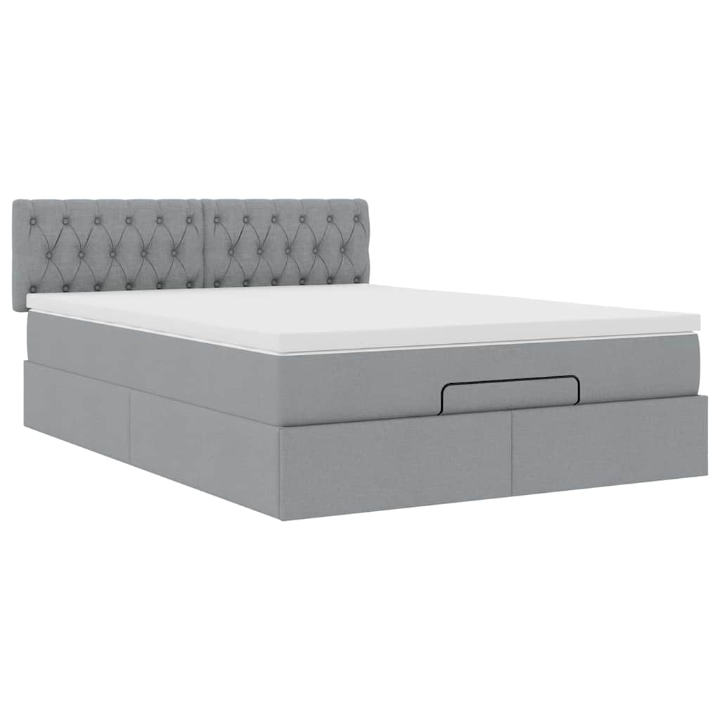 Ottoman bed met matras en LED's 140x200cm stof lichtgrijs is nu te koop bij PeponiXL, paradijselijk wonen!