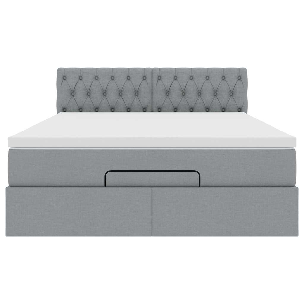 Ottoman bed met matras en LED's 140x200cm stof lichtgrijs is nu te koop bij PeponiXL, paradijselijk wonen!