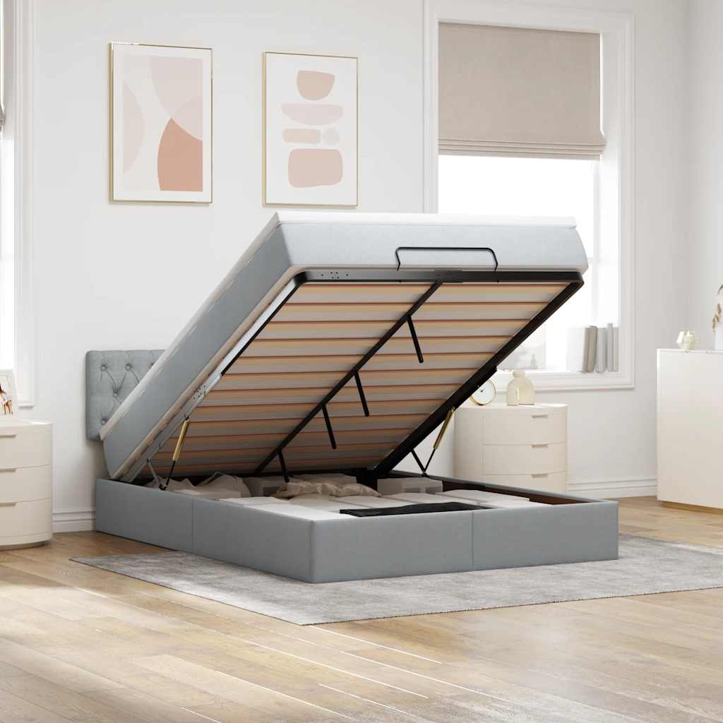 Ottoman bed met matras en LED's 140x200cm stof lichtgrijs is nu te koop bij PeponiXL, paradijselijk wonen!