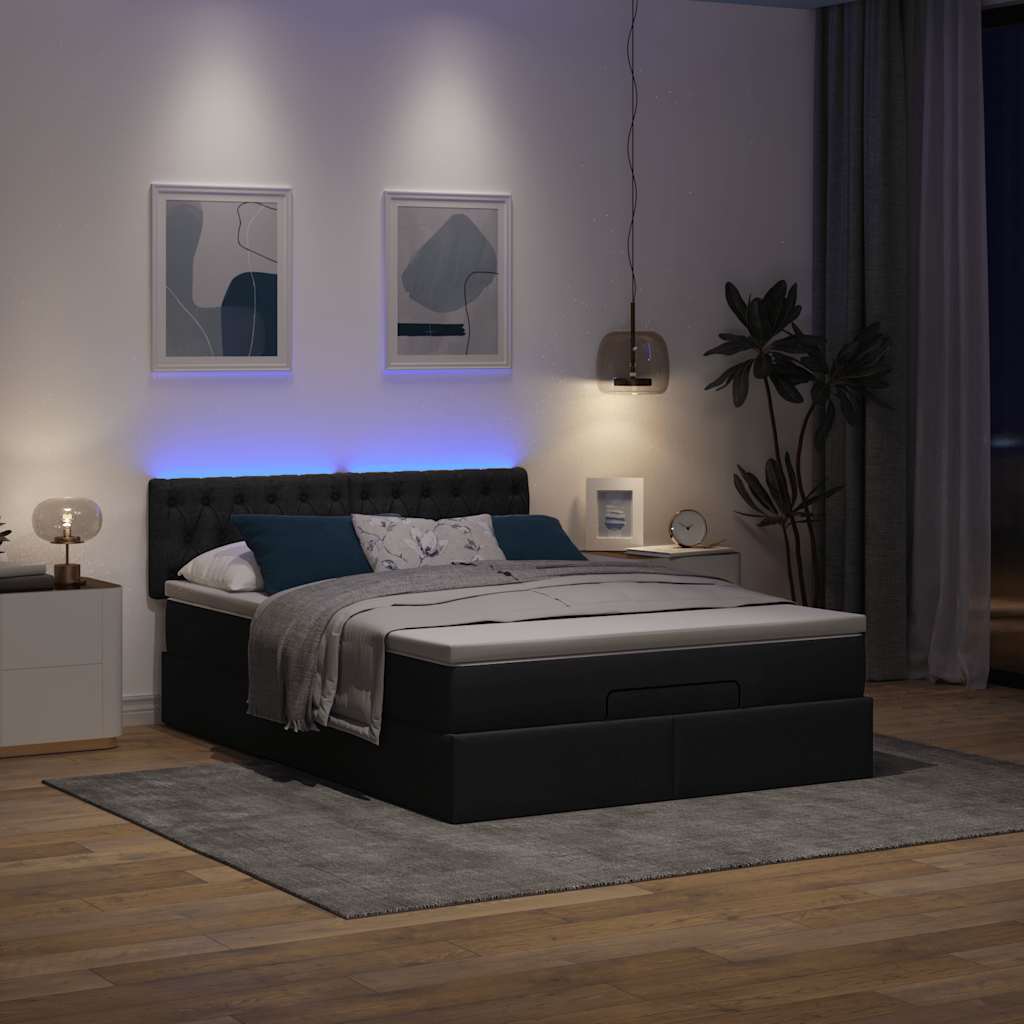 Bed poef met matras en LED's 140x200 cm stof zwart is nu te koop bij PeponiXL, paradijselijk wonen!