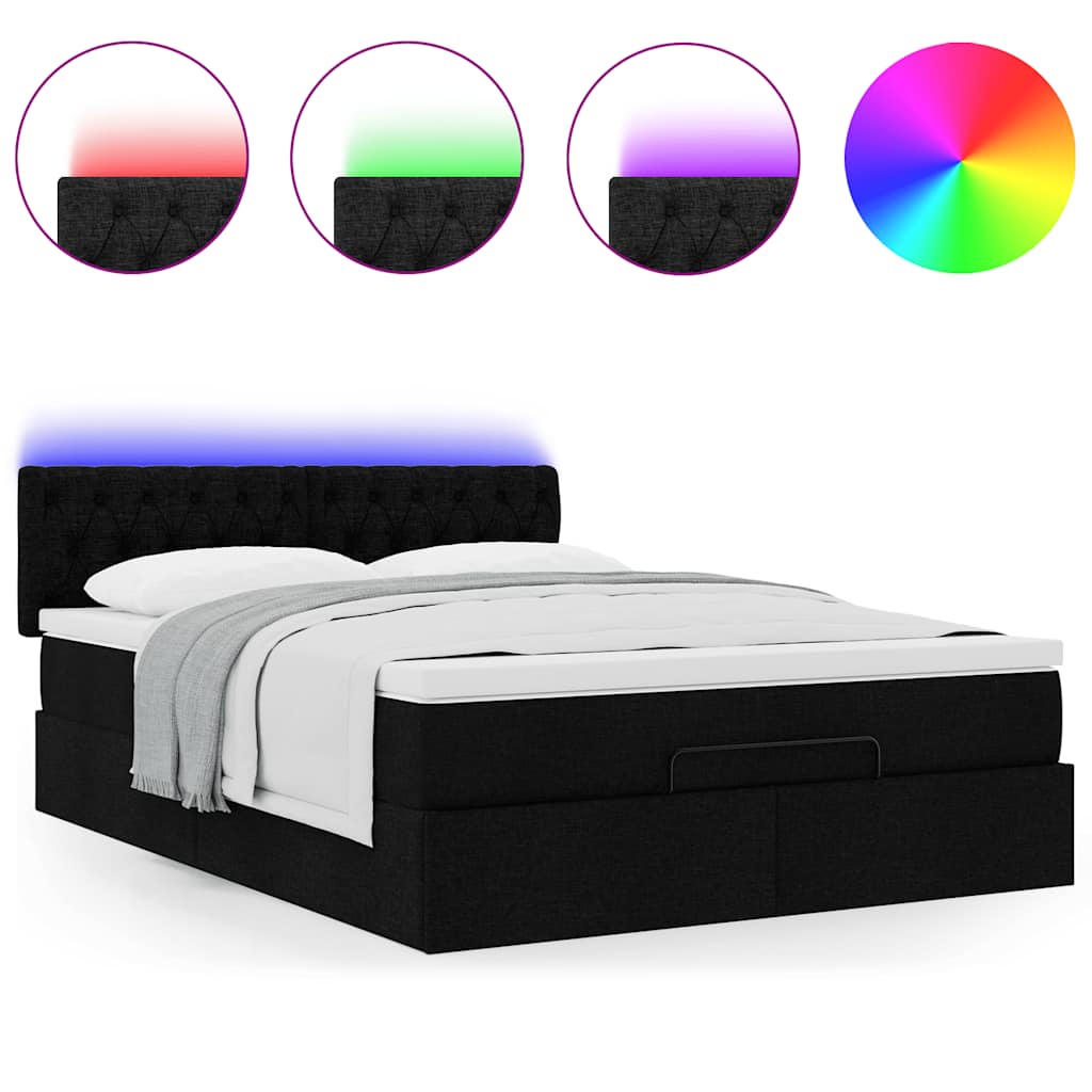 Bed poef met matras en LED's 140x200 cm stof zwart is nu te koop bij PeponiXL, paradijselijk wonen!