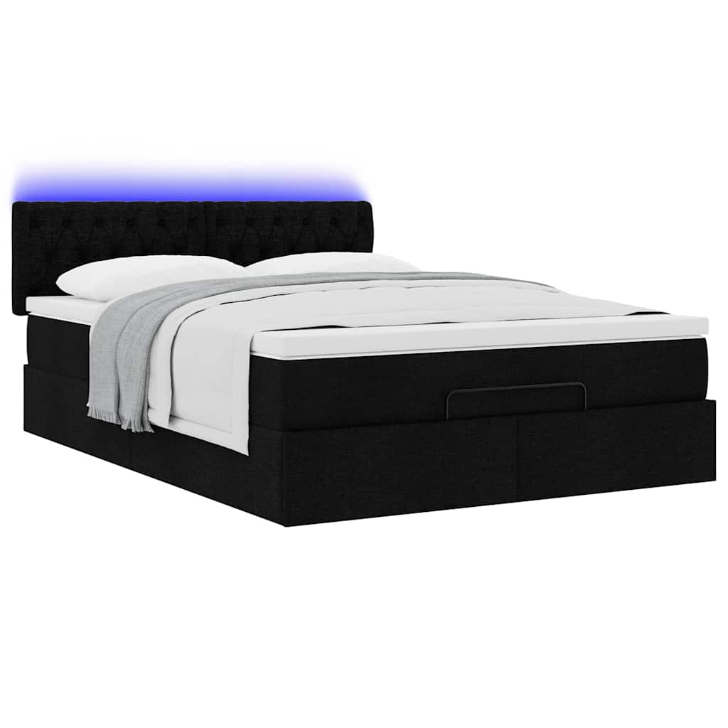 Bed poef met matras en LED's 140x200 cm stof zwart is nu te koop bij PeponiXL, paradijselijk wonen!