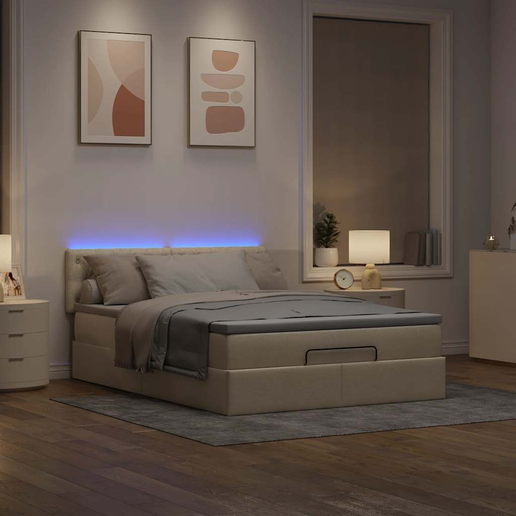 Bed poef met matras en LED's 140x200 cm stof crèmekleurig is nu te koop bij PeponiXL, paradijselijk wonen!