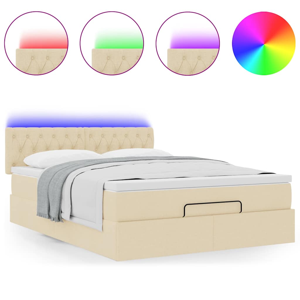 Bed poef met matras en LED's 140x200 cm stof crèmekleurig is nu te koop bij PeponiXL, paradijselijk wonen!