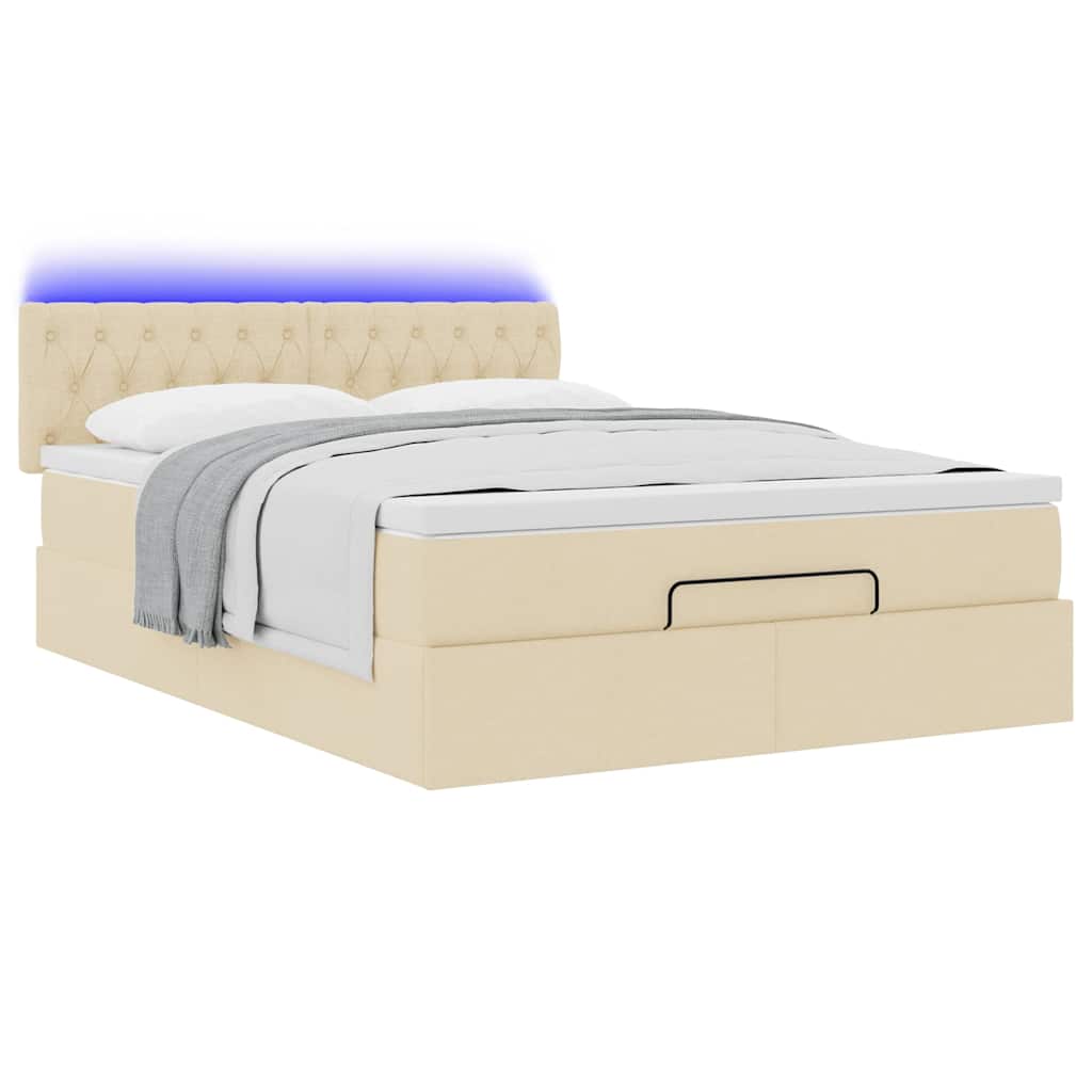 Bed poef met matras en LED's 140x200 cm stof crèmekleurig is nu te koop bij PeponiXL, paradijselijk wonen!