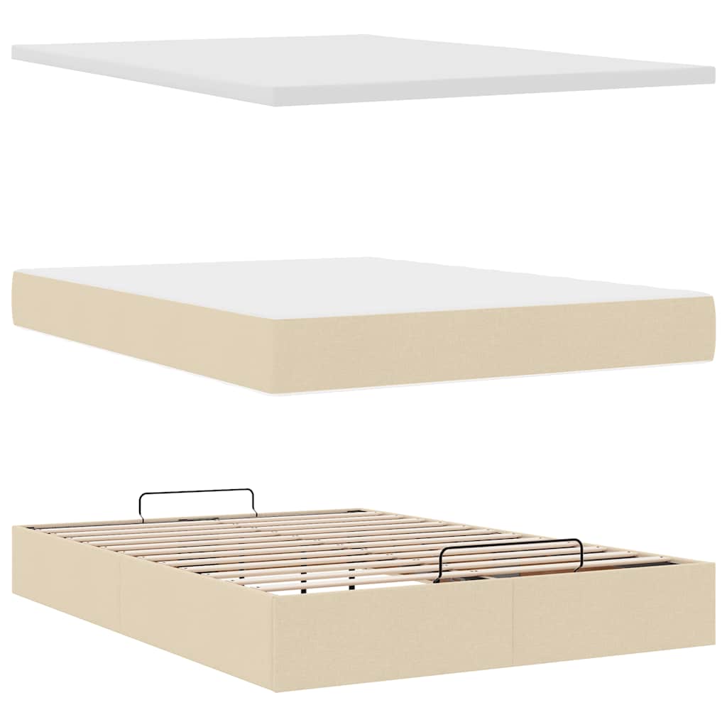 Bed poef met matras en LED's 140x200 cm stof crèmekleurig is nu te koop bij PeponiXL, paradijselijk wonen!