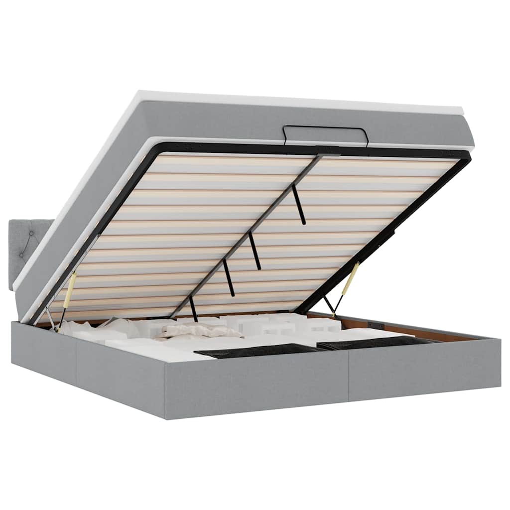 Ottoman bed met matras en LED's 160x200 cm stof lichtgrijs is nu te koop bij PeponiXL, paradijselijk wonen!