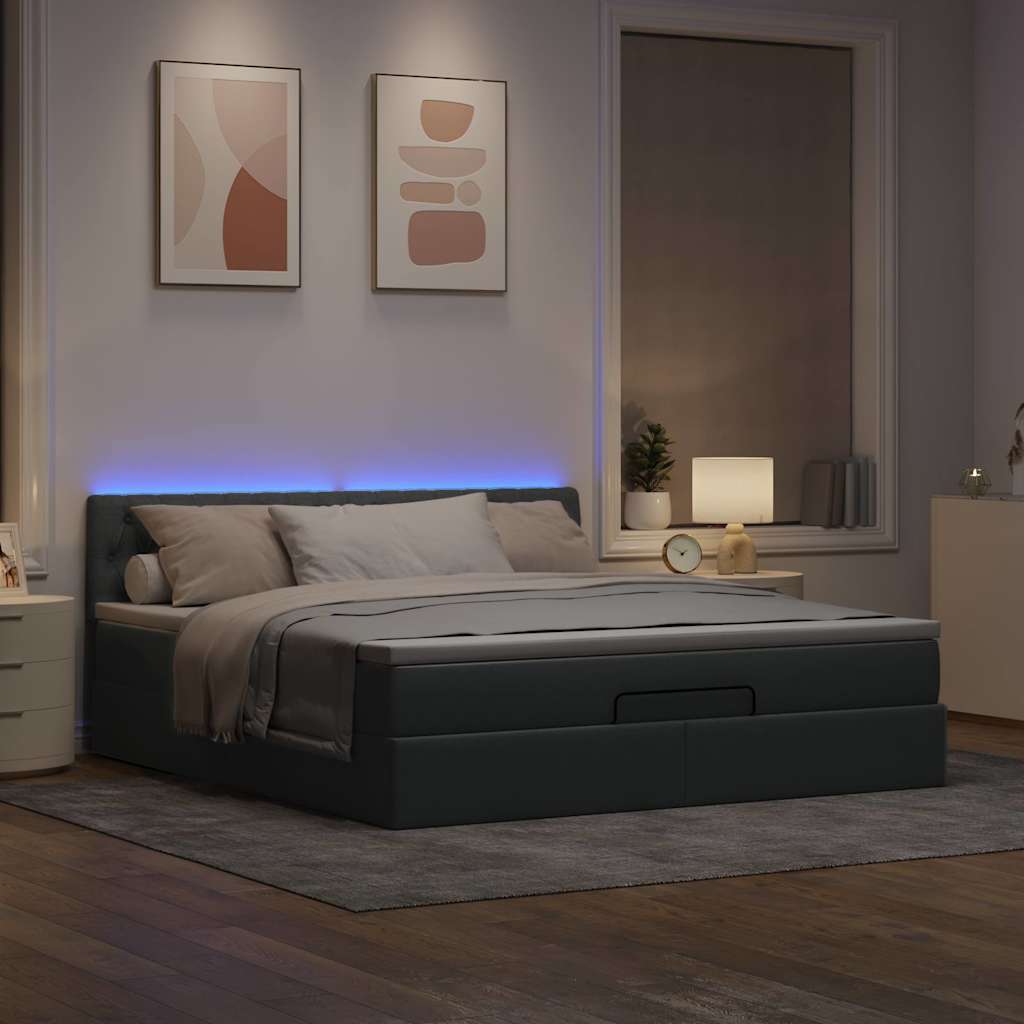Ottoman bed met matras en LED's 160x200 cm stof lichtgrijs is nu te koop bij PeponiXL, paradijselijk wonen!