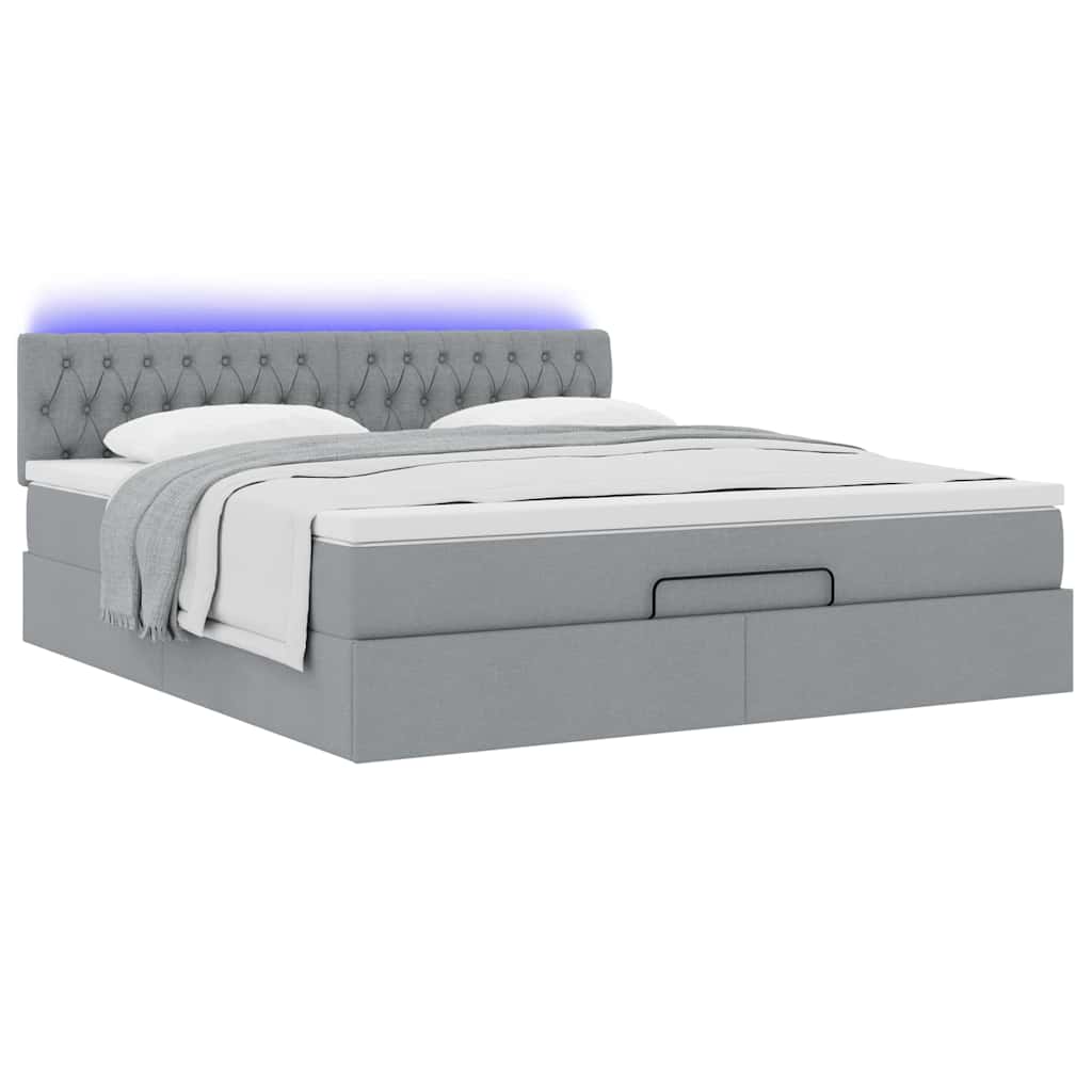 Ottoman bed met matras en LED's 160x200 cm stof lichtgrijs is nu te koop bij PeponiXL, paradijselijk wonen!