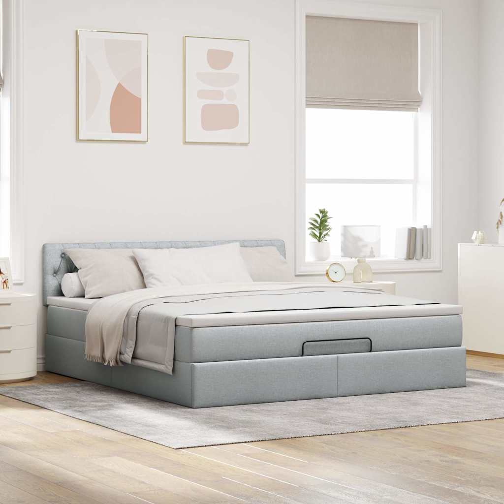 Ottoman bed met matras en LED's 160x200 cm stof lichtgrijs is nu te koop bij PeponiXL, paradijselijk wonen!