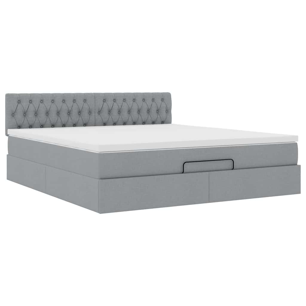 Ottoman bed met matras en LED's 160x200 cm stof lichtgrijs is nu te koop bij PeponiXL, paradijselijk wonen!