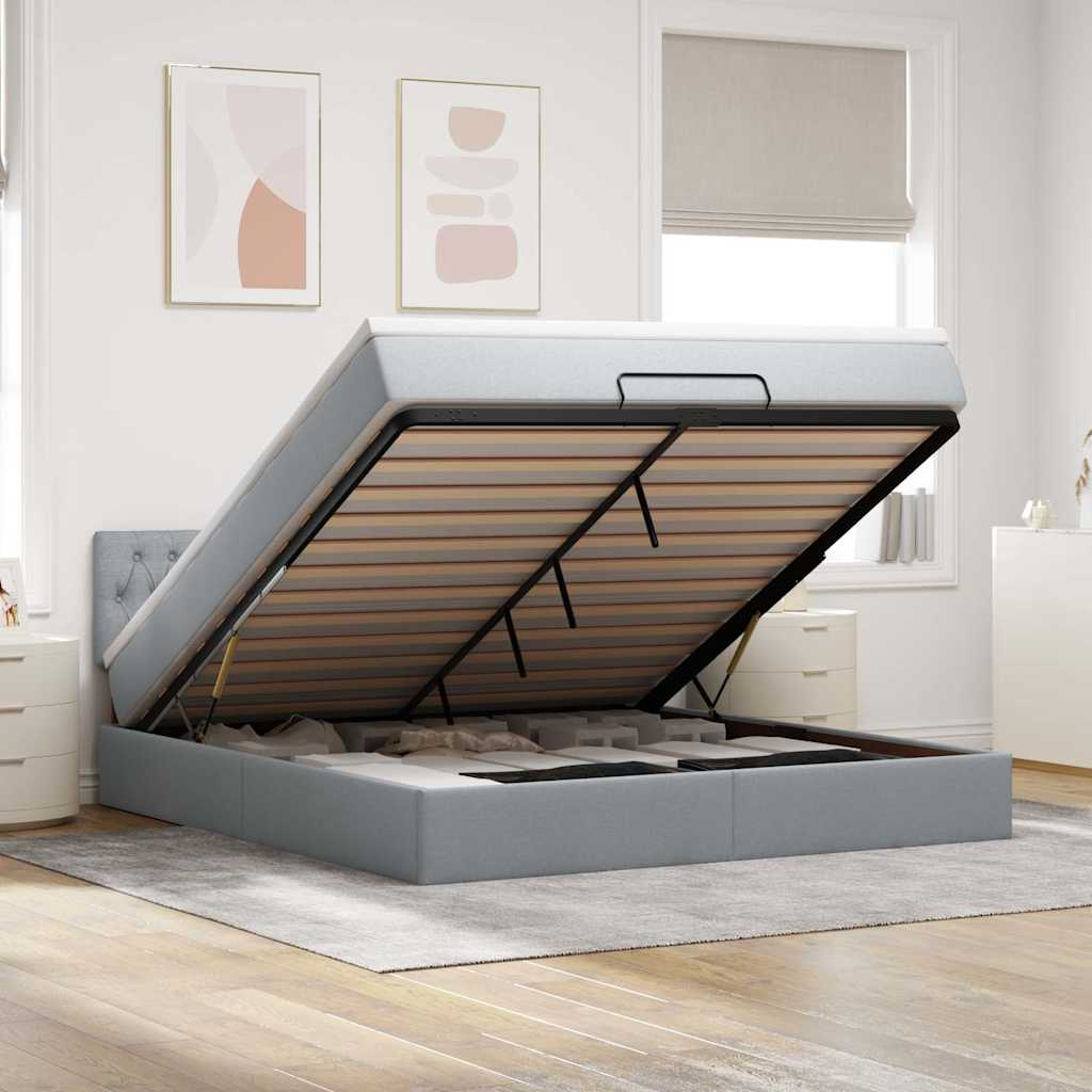 Ottoman bed met matras en LED's 160x200 cm stof lichtgrijs is nu te koop bij PeponiXL, paradijselijk wonen!