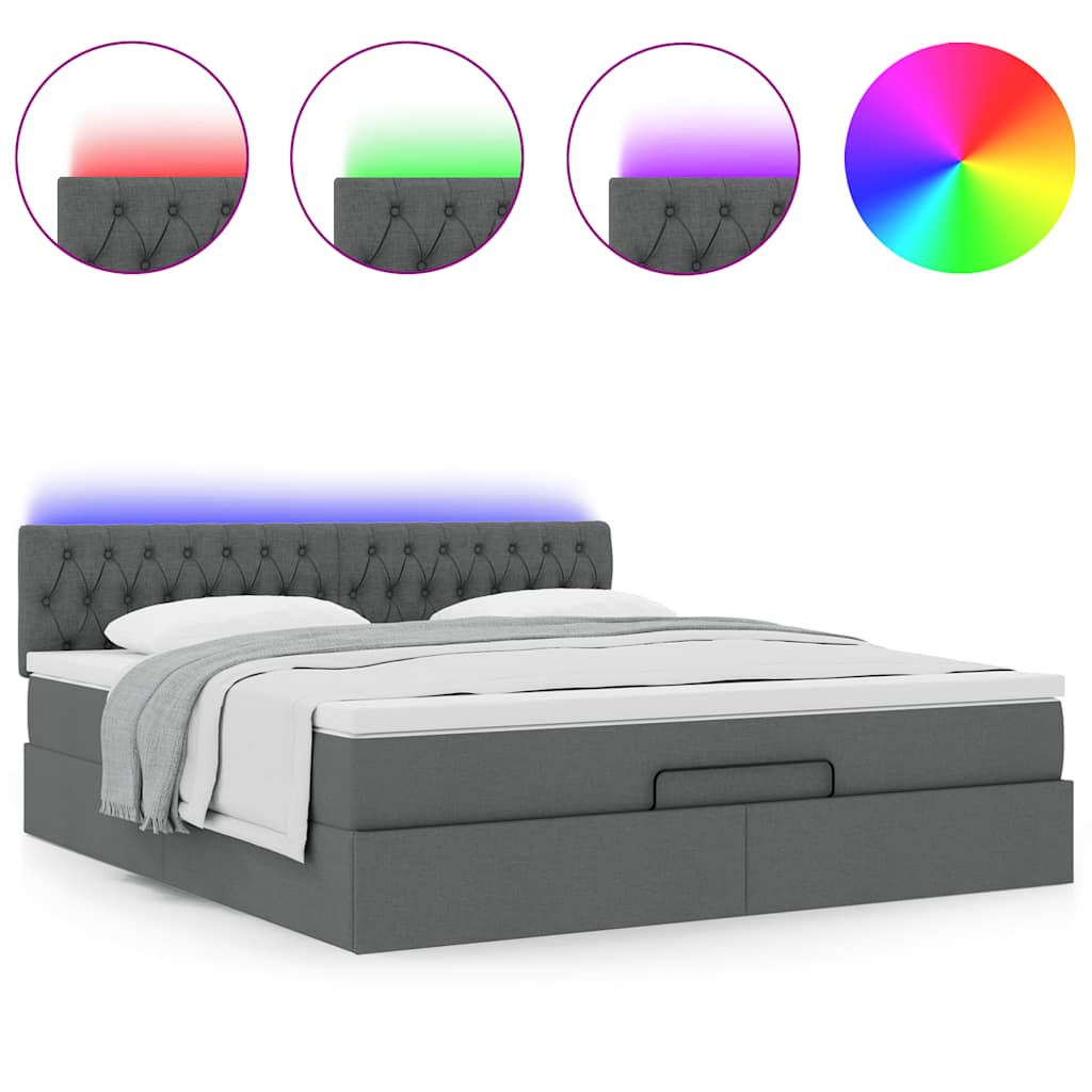 Ottoman bed met matras en LED's 160x200cm stof donkergrijs is nu te koop bij PeponiXL, paradijselijk wonen!