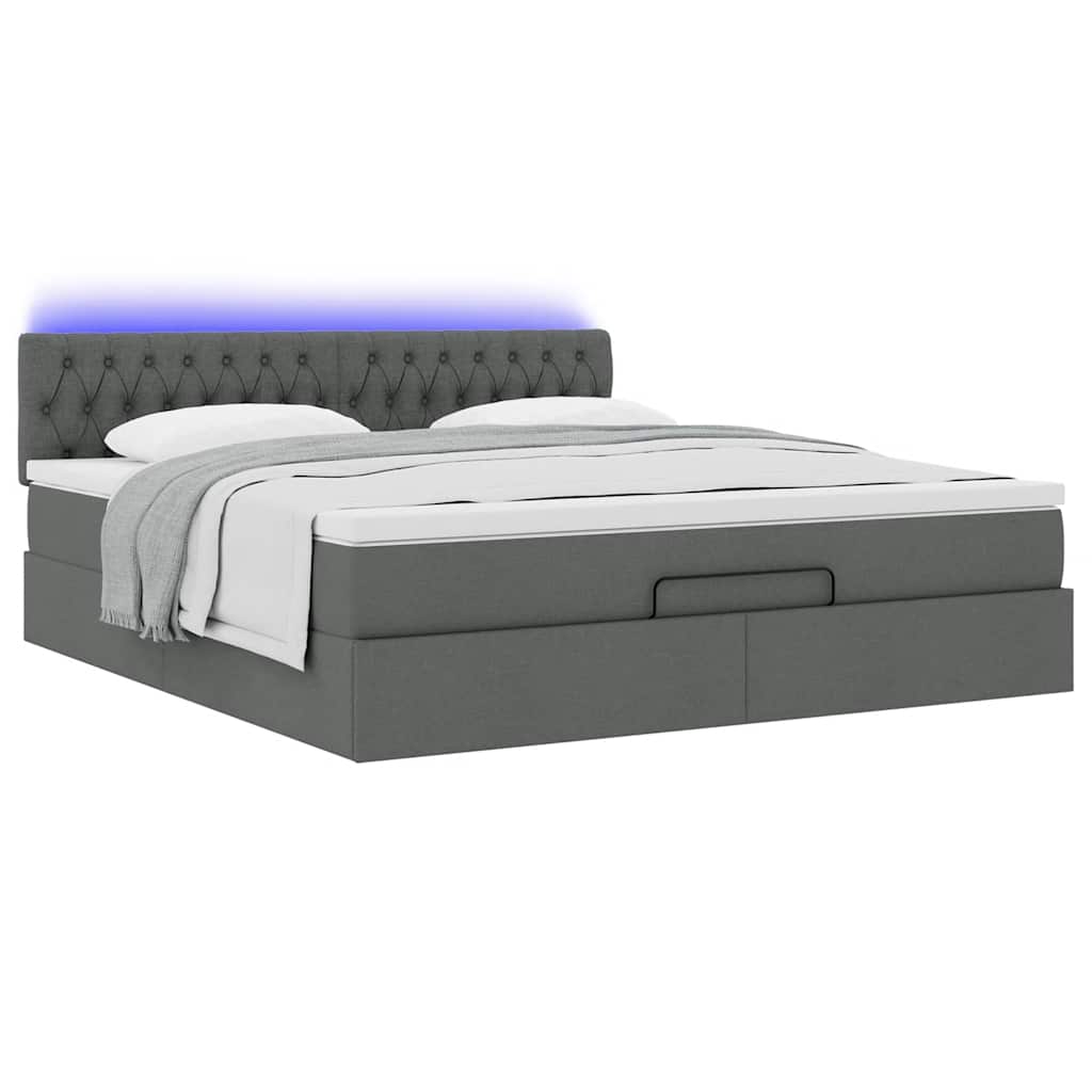 Ottoman bed met matras en LED's 160x200cm stof donkergrijs is nu te koop bij PeponiXL, paradijselijk wonen!