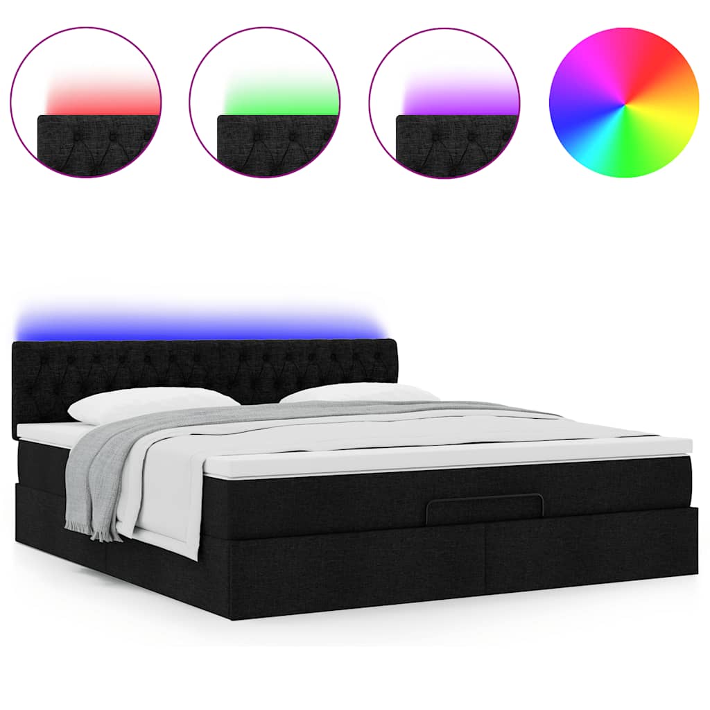 Ottoman bed met matras en LED's 160x200cm stof zwart is nu te koop bij PeponiXL, paradijselijk wonen!