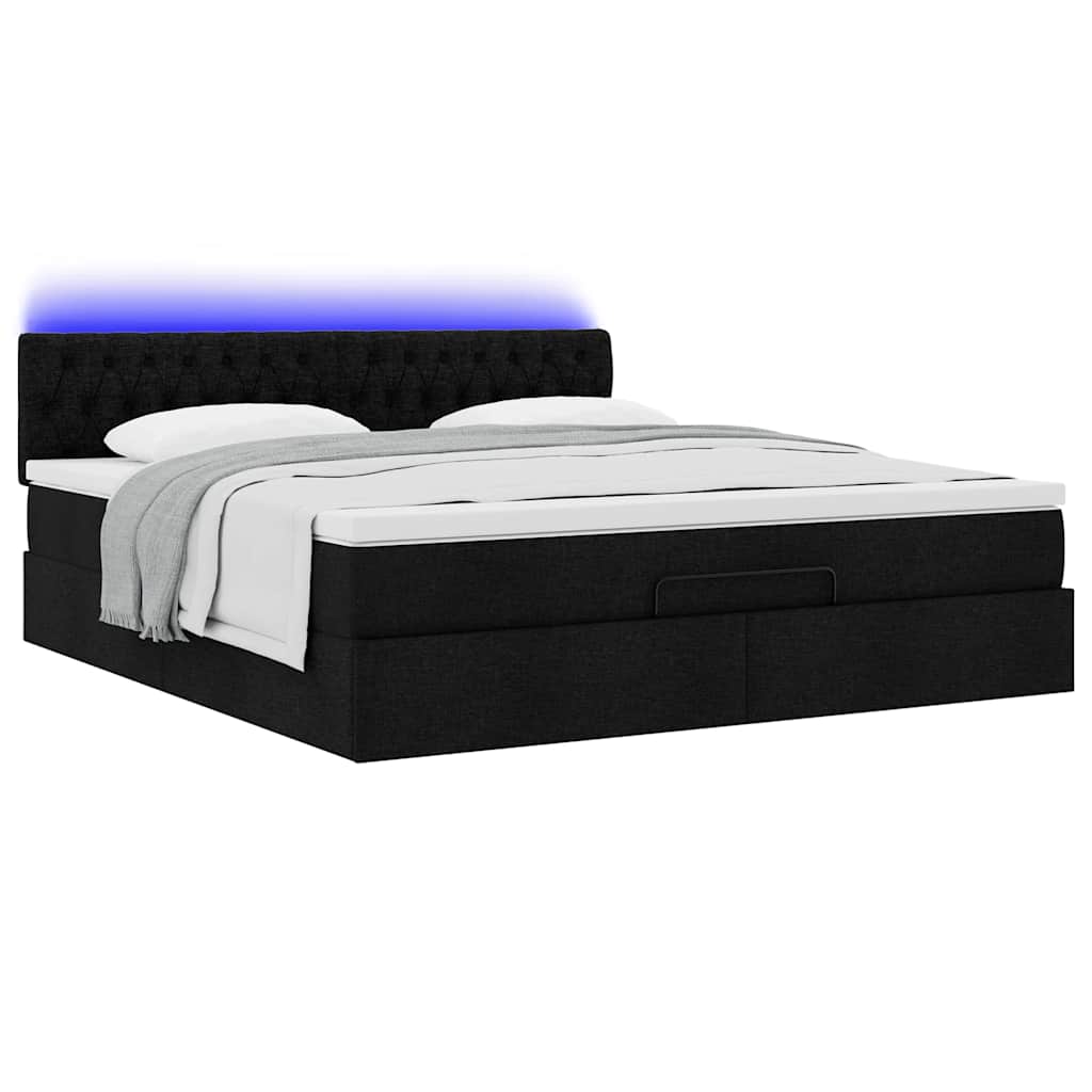 Ottoman bed met matras en LED's 160x200cm stof zwart is nu te koop bij PeponiXL, paradijselijk wonen!