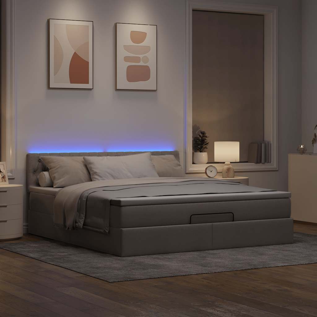 Ottoman bed met matras en LED's 160x200cm stof taupe is nu te koop bij PeponiXL, paradijselijk wonen!