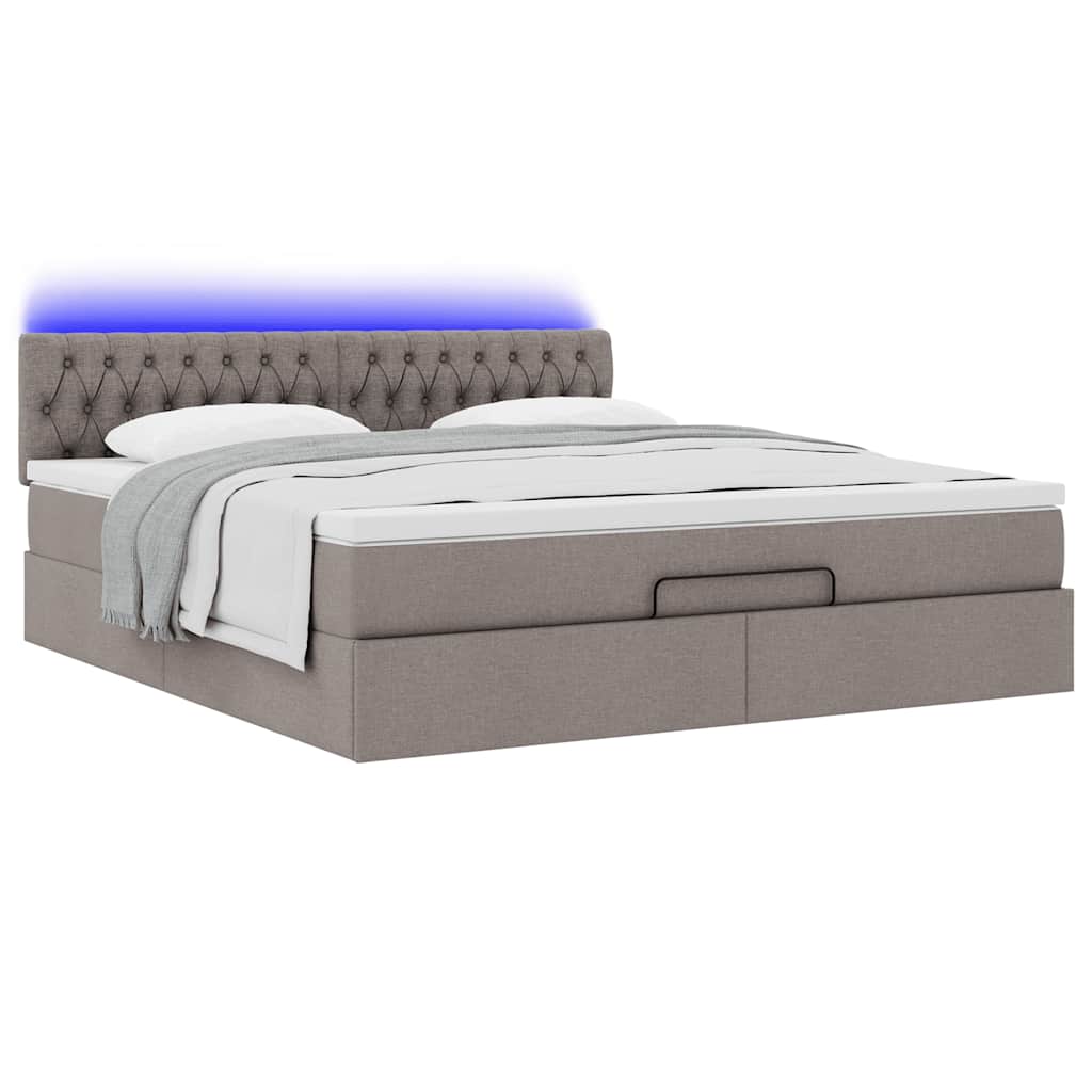 Ottoman bed met matras en LED's 160x200cm stof taupe is nu te koop bij PeponiXL, paradijselijk wonen!
