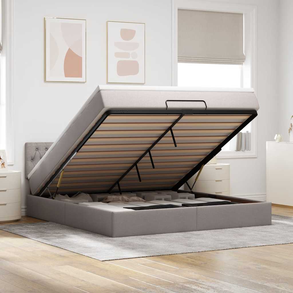 Ottoman bed met matras en LED's 160x200cm stof taupe is nu te koop bij PeponiXL, paradijselijk wonen!