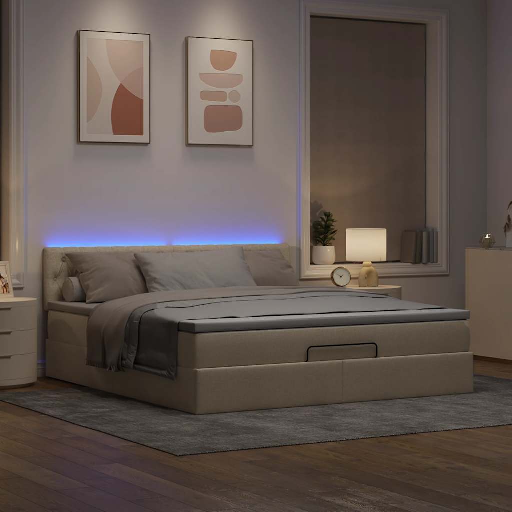 Bed poef met matras en LED's 180x200 cm stof crèmekleurig is nu te koop bij PeponiXL, paradijselijk wonen!