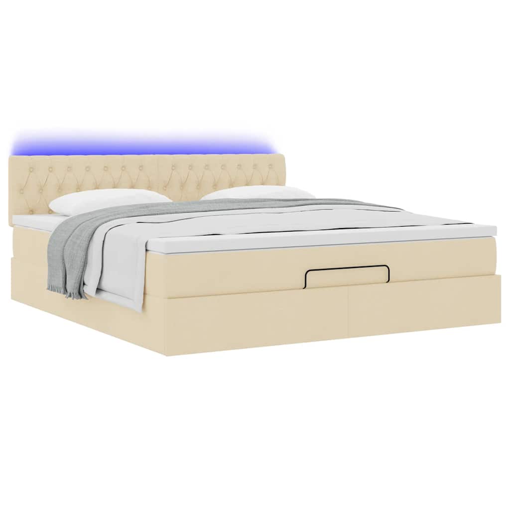 Bed poef met matras en LED's 180x200 cm stof crèmekleurig is nu te koop bij PeponiXL, paradijselijk wonen!
