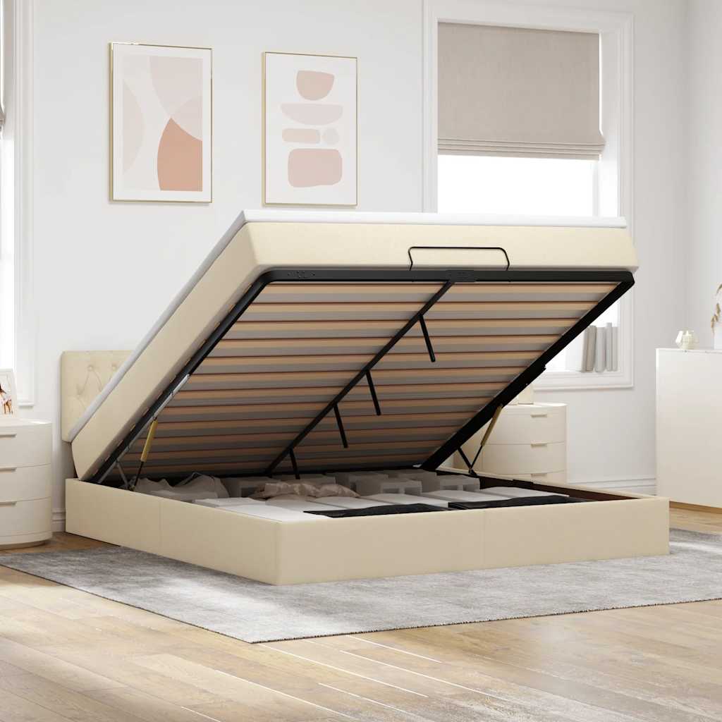 Bed poef met matras en LED's 180x200 cm stof crèmekleurig is nu te koop bij PeponiXL, paradijselijk wonen!