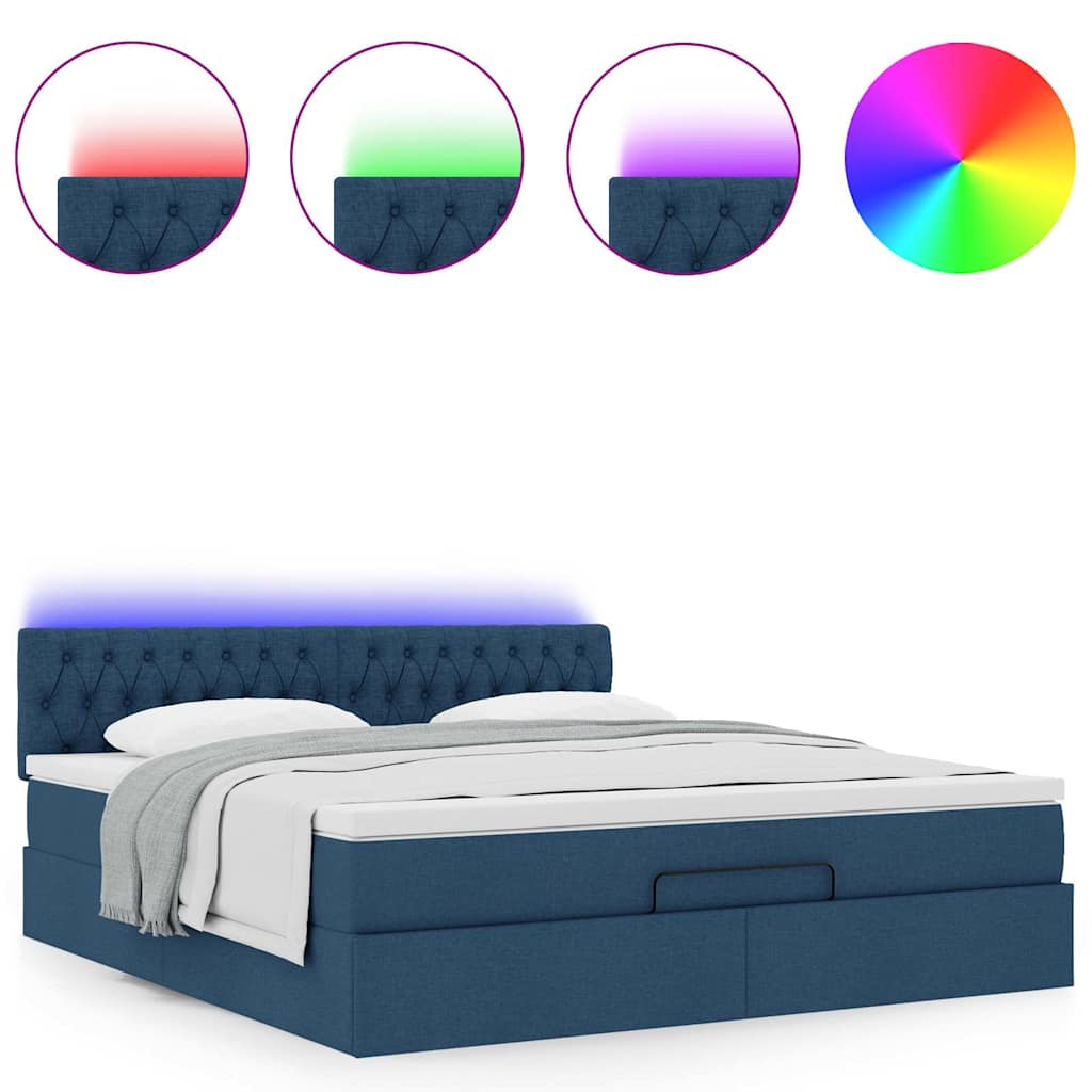 Bed poef met matras en LED's 180x200 cm stof blauw is nu te koop bij PeponiXL, paradijselijk wonen!