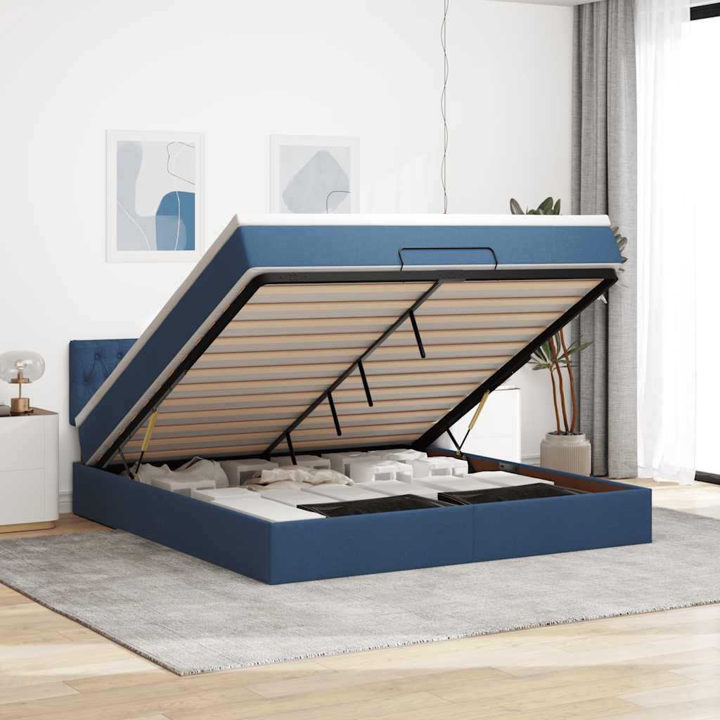 Bed poef met matras en LED's 180x200 cm stof blauw is nu te koop bij PeponiXL, paradijselijk wonen!
