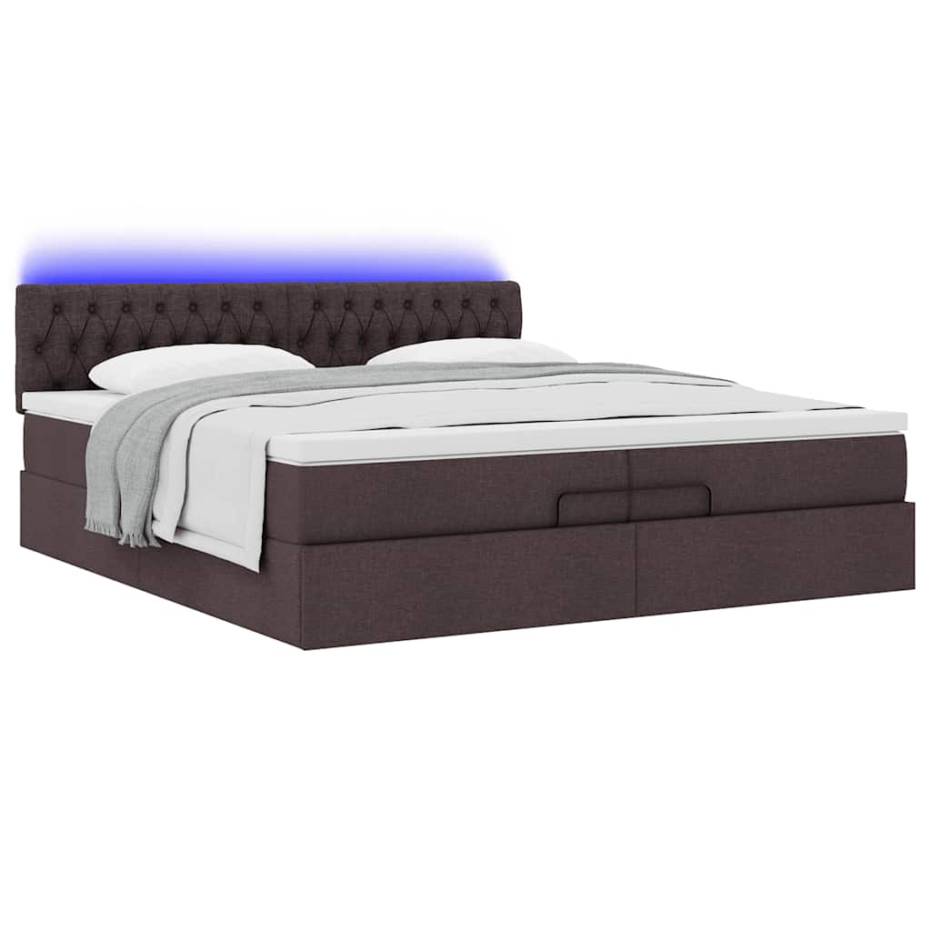 Ottoman bed met matrassen en LED's 200x200cm stof donkerbruin