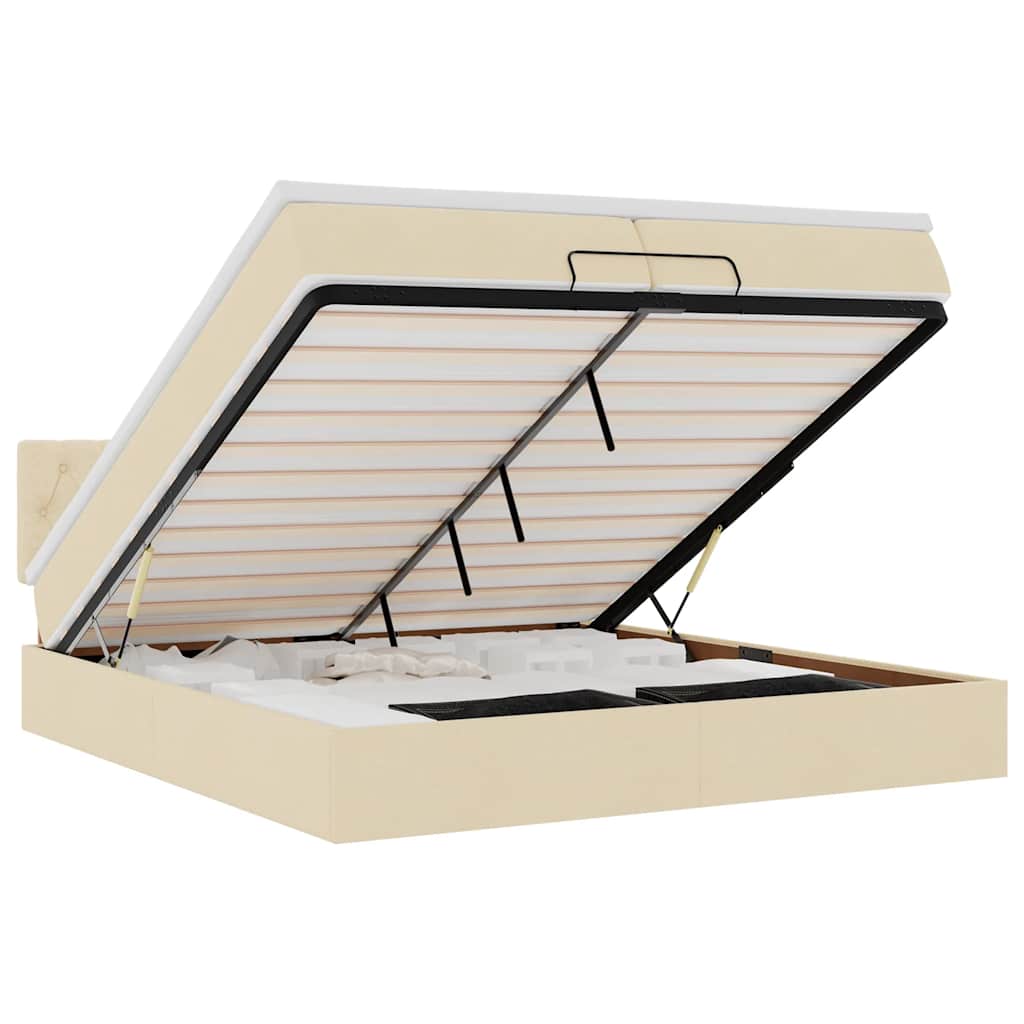 Ottoman bed met matrassen en LED's 200x200cm stof crèmekleurig is nu te koop bij PeponiXL, paradijselijk wonen!