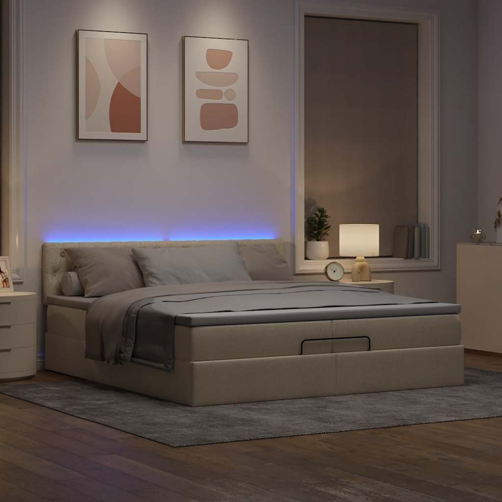 Ottoman bed met matrassen en LED's 200x200cm stof crèmekleurig is nu te koop bij PeponiXL, paradijselijk wonen!
