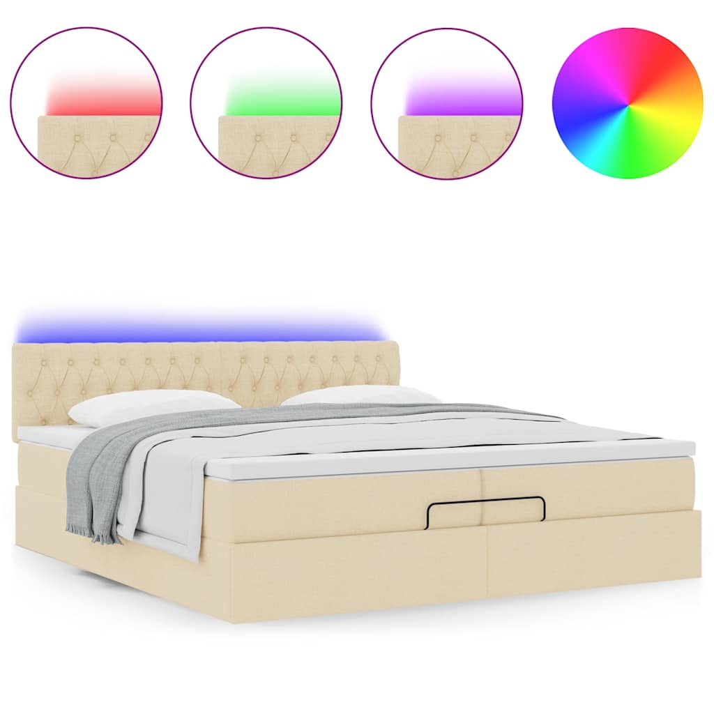 Ottoman bed met matrassen en LED's 200x200cm stof crèmekleurig is nu te koop bij PeponiXL, paradijselijk wonen!