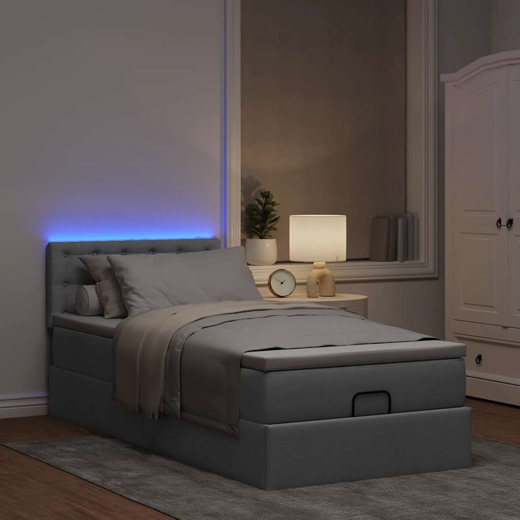 Bed poef met matras en LED's stof 80x200 cm lichtgrijs is nu te koop bij PeponiXL, paradijselijk wonen!