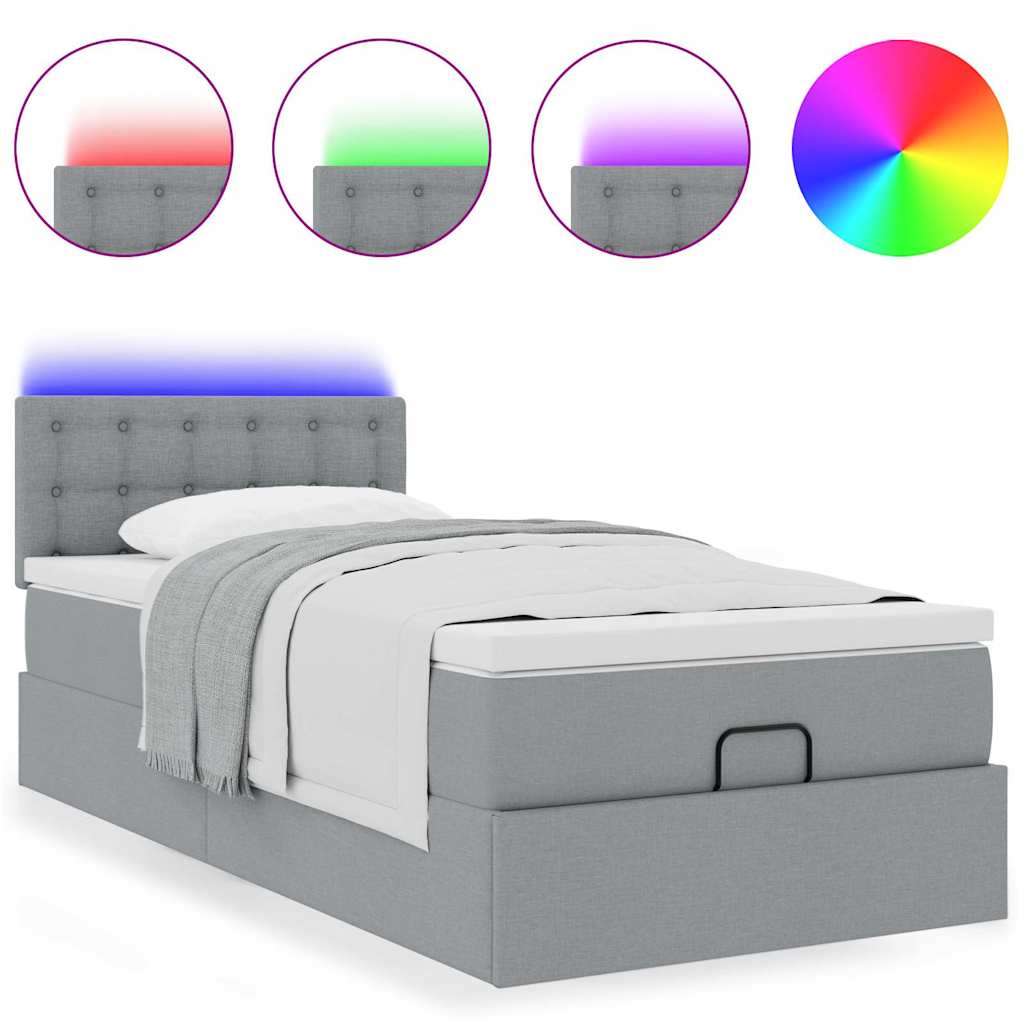 Bed poef met matras en LED's stof 80x200 cm lichtgrijs is nu te koop bij PeponiXL, paradijselijk wonen!