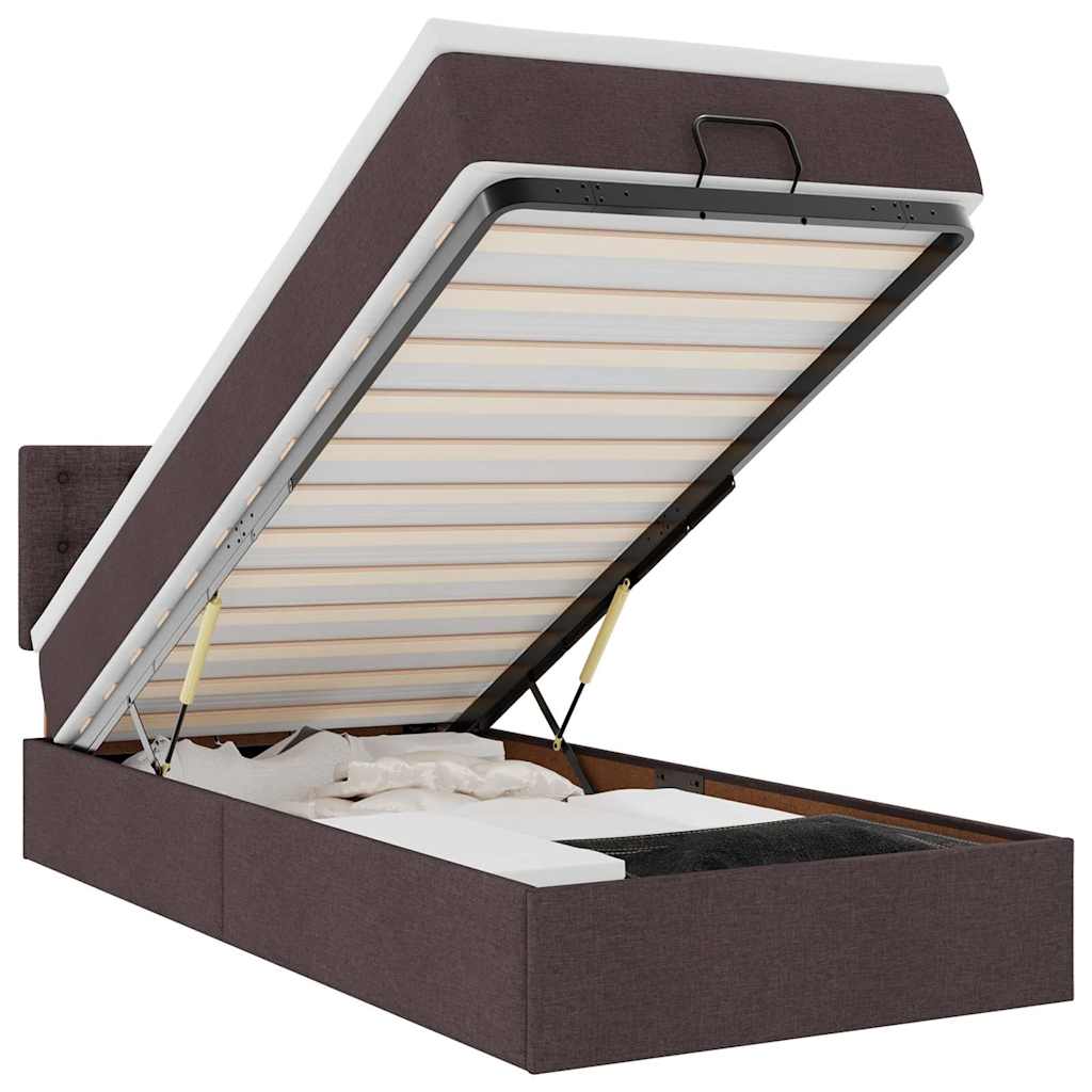 Ottoman bed met matras en LED's 80x200cm stof donkerbruin is nu te koop bij PeponiXL, paradijselijk wonen!