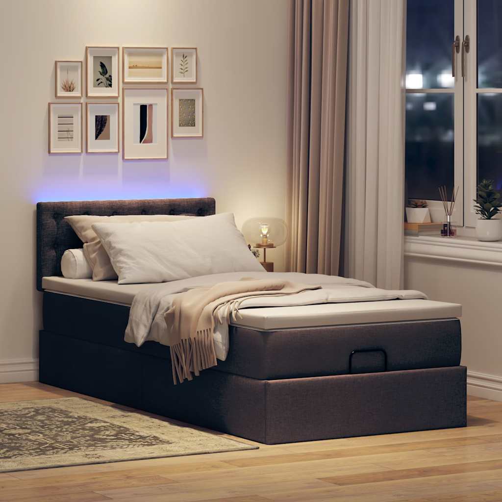 Ottoman bed met matras en LED's 80x200cm stof donkerbruin is nu te koop bij PeponiXL, paradijselijk wonen!