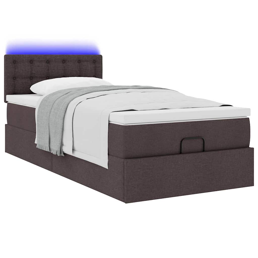 Ottoman bed met matras en LED's 80x200cm stof donkerbruin is nu te koop bij PeponiXL, paradijselijk wonen!